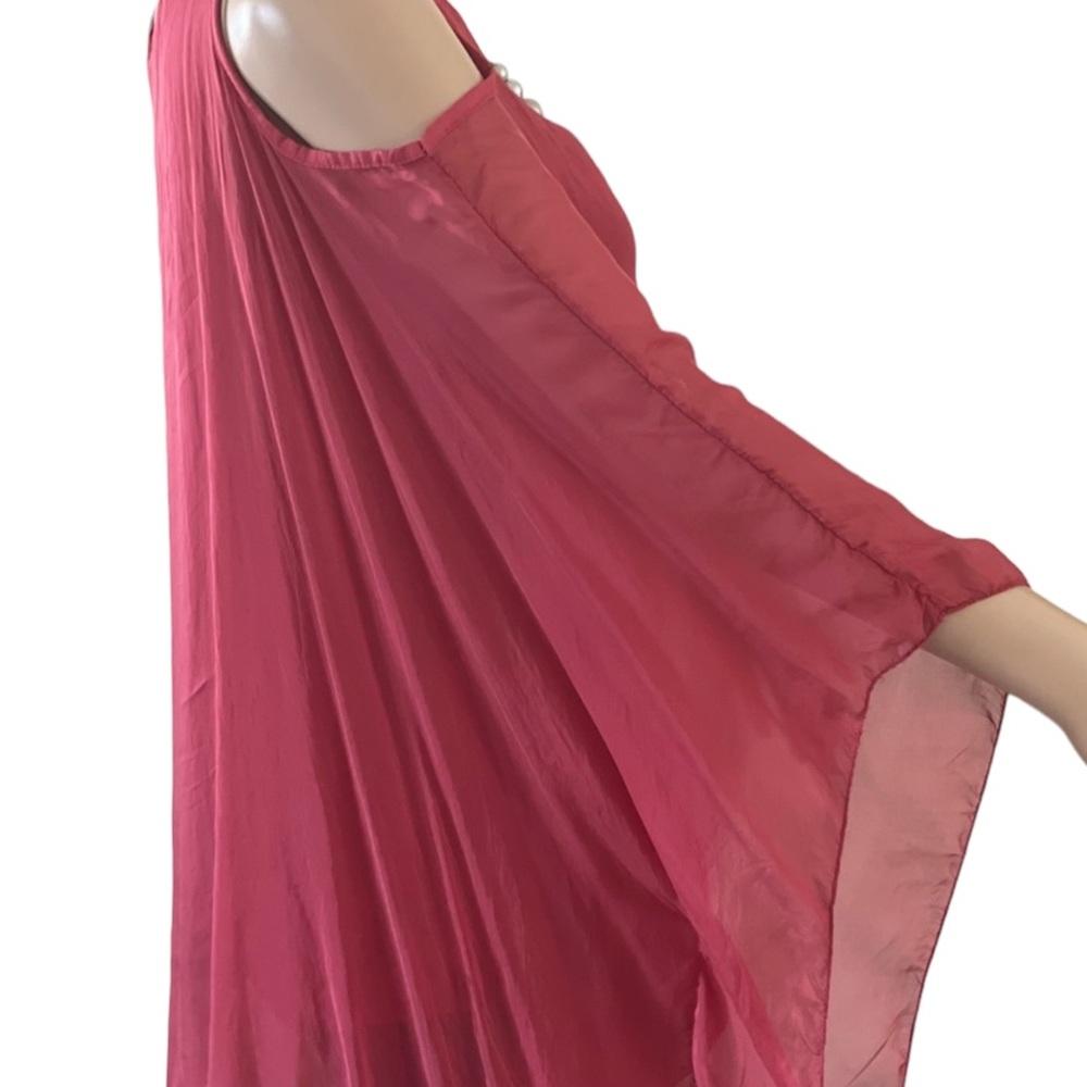 NTbyAmati  Red Silk Blend Cold Shoulder Top,Full Pleated Sleeves  Made in Italy